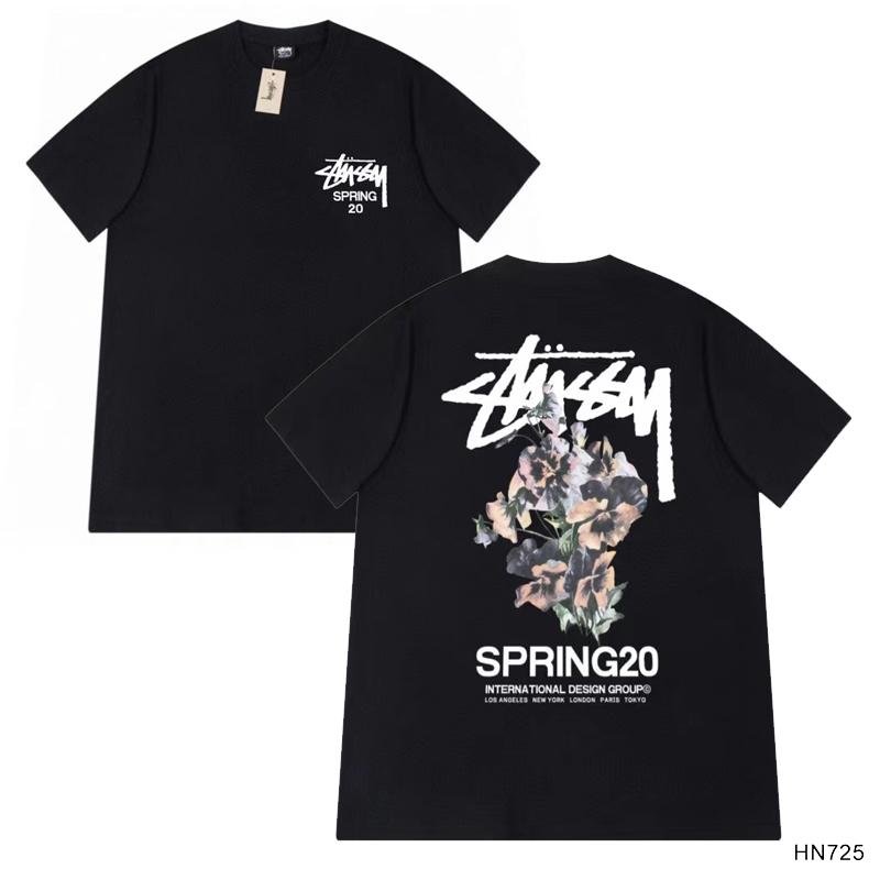 Stussy 2025 Sommer Neues Hochwertiges Rundhals-T-Shirt aus Baumwolle für Männer und Frauen Klassisches Logo mit neuem Musterdruck Paar-T-Shirt