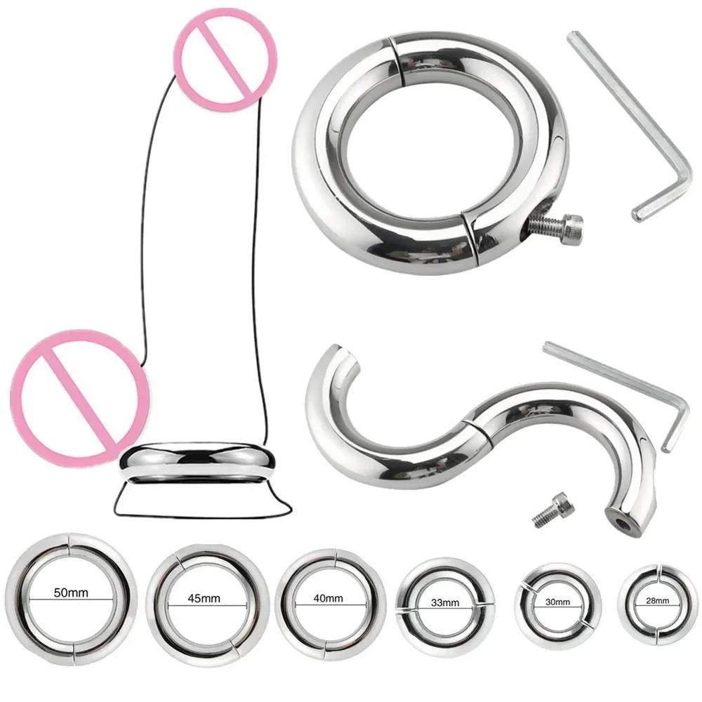 50mm Male Chastity Cage Metal Cock Ring Screw Scrotum Restraint Ring Sex Tool for Men Delay Ejaculation Penis Stretcher Sex Toys