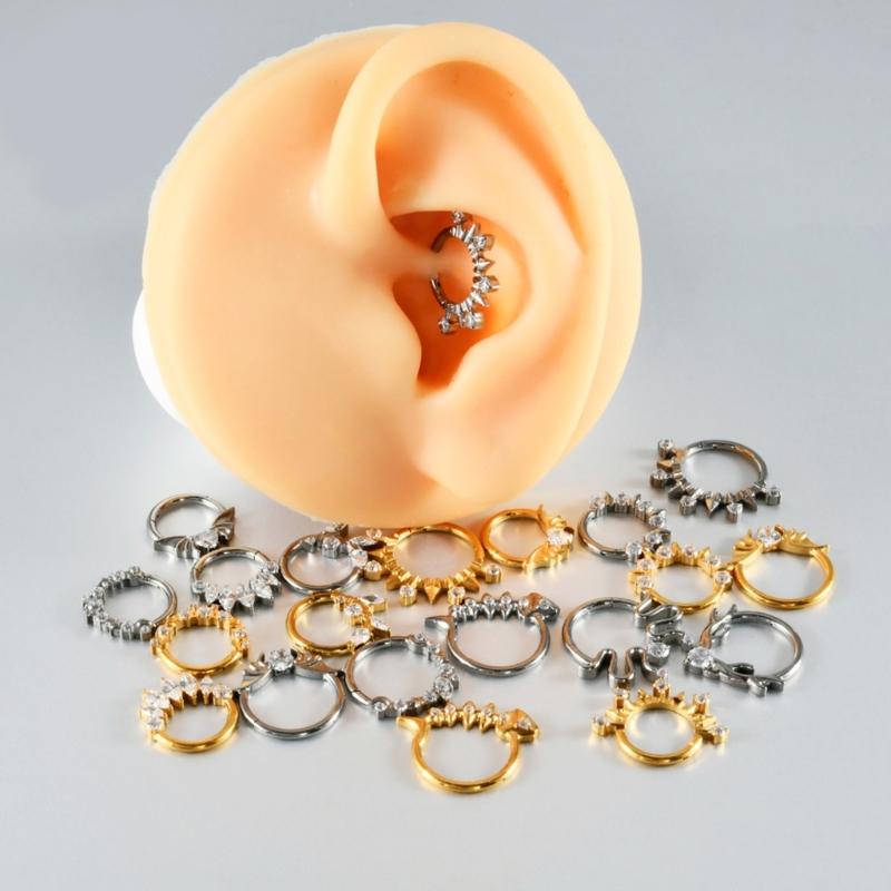 Pack of 2 Unique Geometric Shape Nose Rings Body Piercing Jewelry Seamless Design Metal Texture Polished Finish