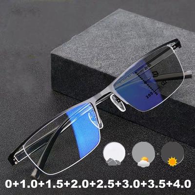Men Women Half Frame Photochromic Reading Glasses Trendy Progressive Multifocal Glasses Unisex Fashionable Presbyopia 0+1.0+4.0