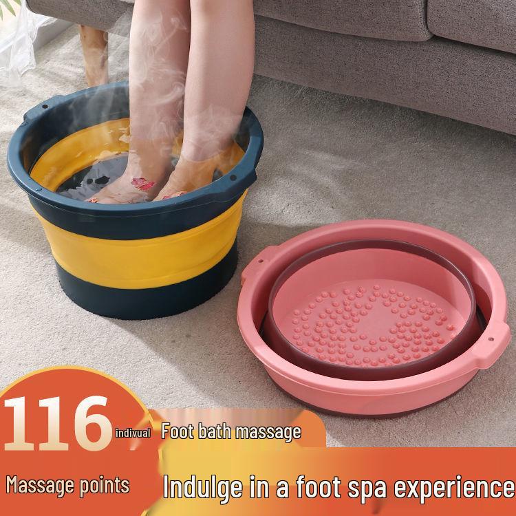 Portable Plastic Folding Foot Bath Basin with Massager for Home and Dorm Use