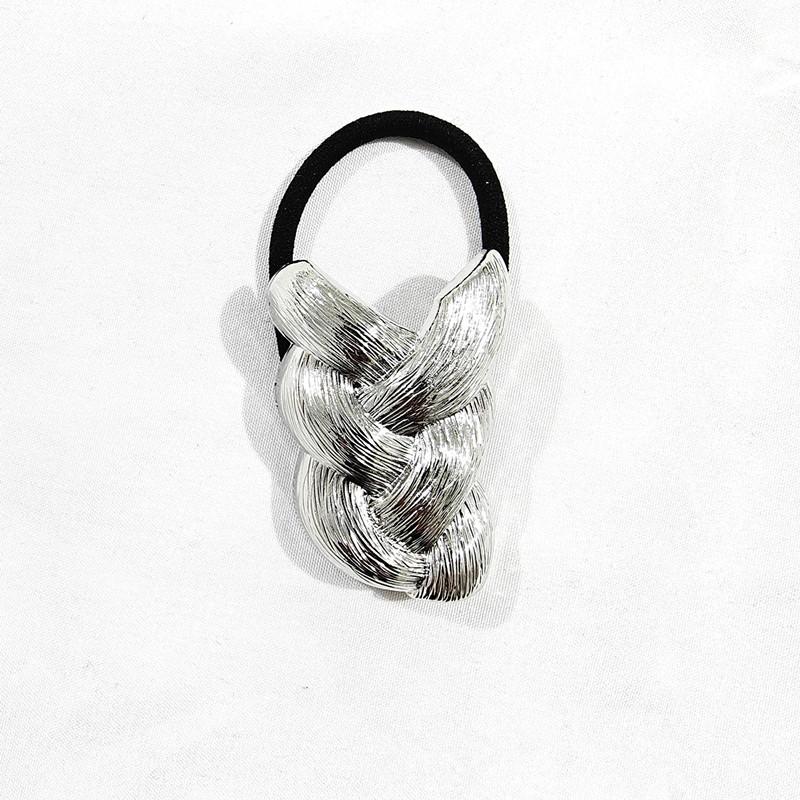 

Retro Metal Braid Shaped Elastic Headband Women Girls Unique Ponytail Hair Tie Rubber Band Scrunchies Punk Y2K Hair Accessories срібний