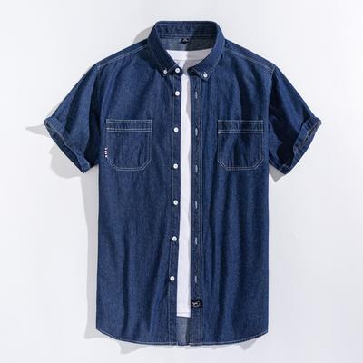Herren Jeanshemden Kurzarm Baumwolle Slim Baumwolle Jeans Jeanshemden Herren Sommer Hohe Qualität Taschen Hemd Herrenbekleidung