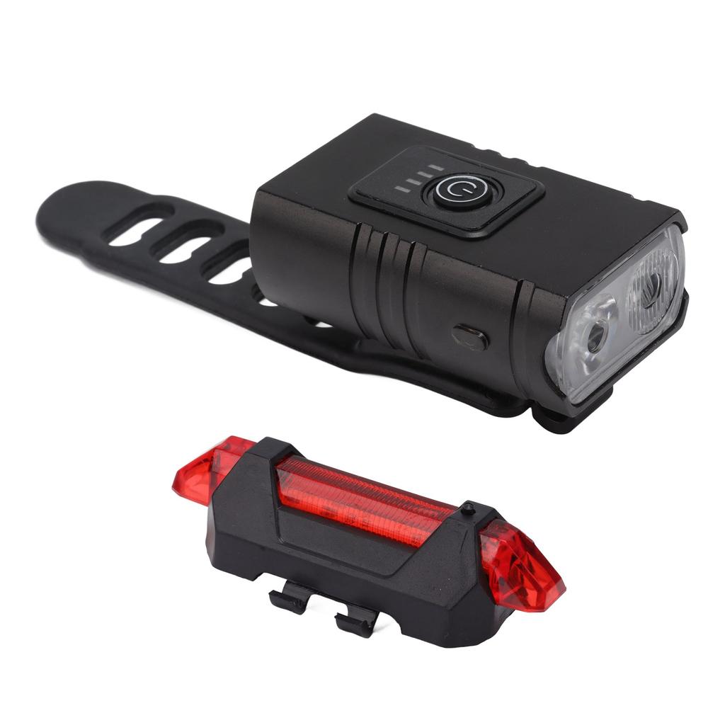 LED Cycling Light Kit Bike Front and Tail Lamps with Battery USB Charging Outdoor Riding Lamp Set