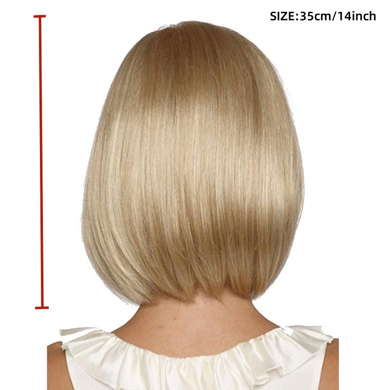 Blonde Short Straight Bob Synthetic Wig with Bangs for Women Heat Resistant Cosplay Party Daily Natural Hair Style