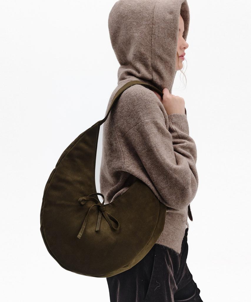 Bowtique Crescent Suede Hobo Bag_Khaki