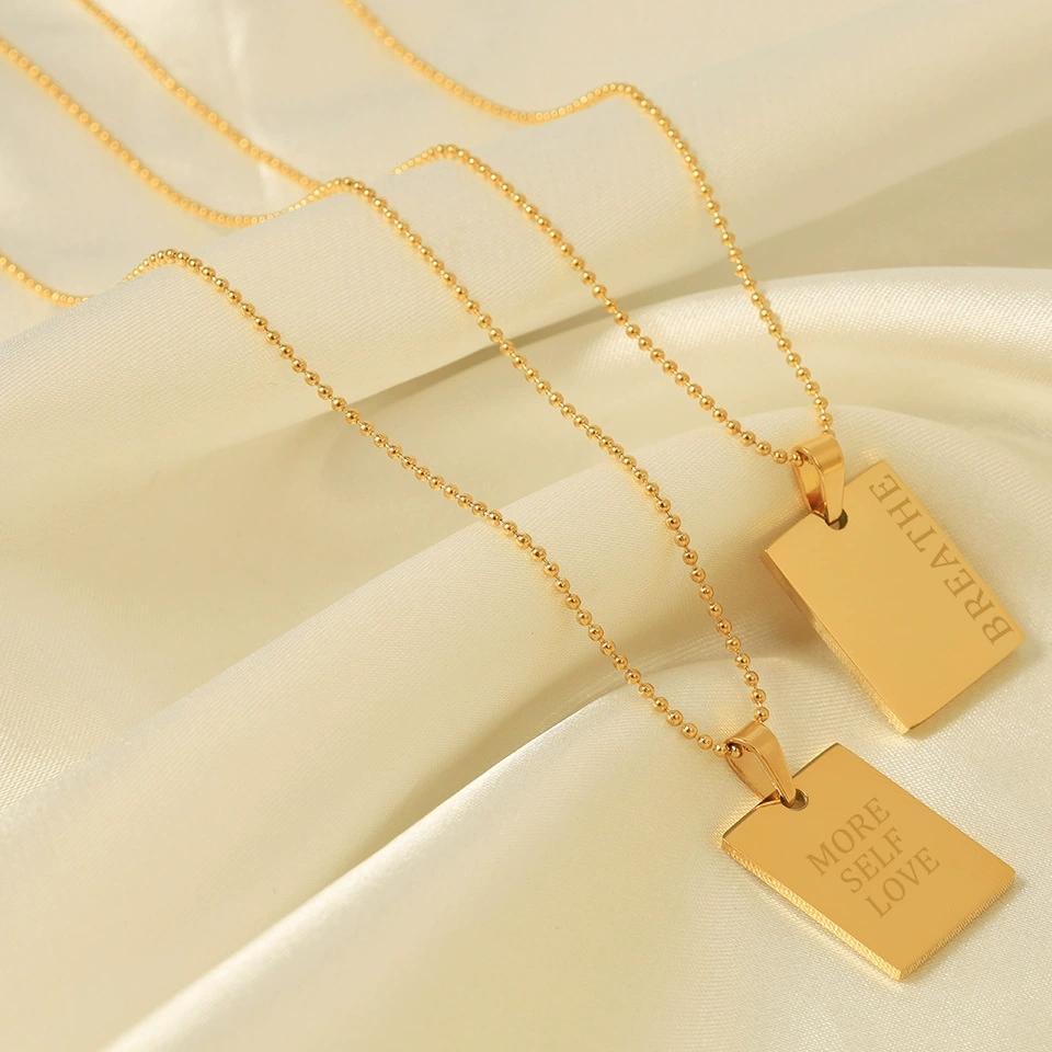 Titanium Steel DIY Name Letter Plate Pendant Name Gold square Frame Letter Engraving Stainless Steel Clavicle Necklaces