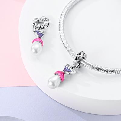 Charms Plata Luminous Pinkish-Purple Lucky Mermaid Beads Fit Originalbracelets Charms For Women Jewelry Diy Making Gifts