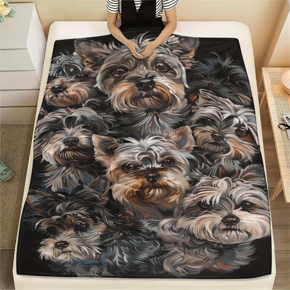 1Pc Pitbull Yorkshire Print Flannel Blanket, High quality Comfortable for All Seasons, Home Decor, Warmth and Comfort, Perfect for Christmas Gifts