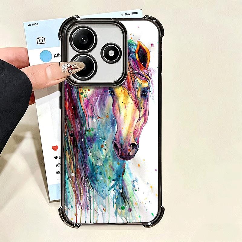 Oil Painting Horse Plating Phone Case For Xiaomi Poco X5 X6 X7 X8 Pro Max F8 Ultra F7 M8 M7 M5S Redmi 15C 15 14C 13C 13 X3 12C F