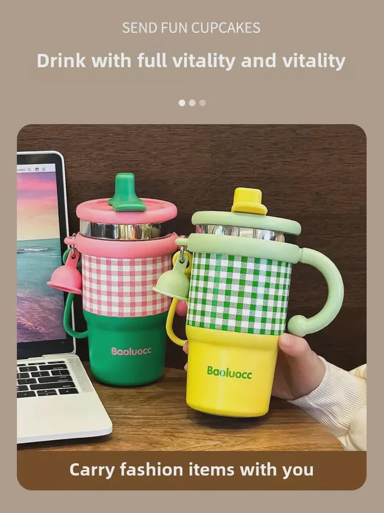 2024 High-Value Large Capacity Coffee Thermos with Handle and Straw for Girls