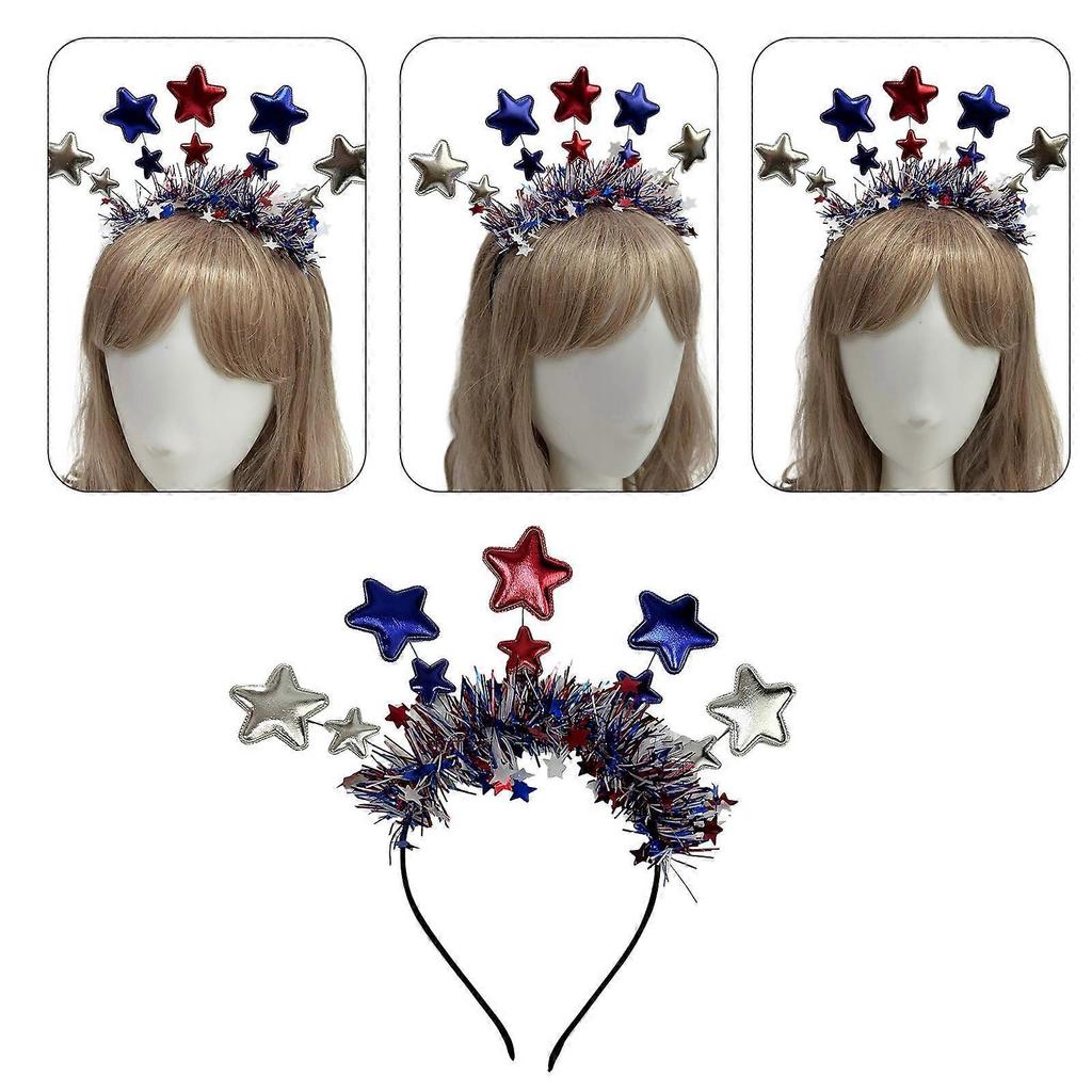 2024 Independence Gathering Star Headband Glittering Five Pointed Star Hairhoop Party Props  Festival Costume Hairband  Blue