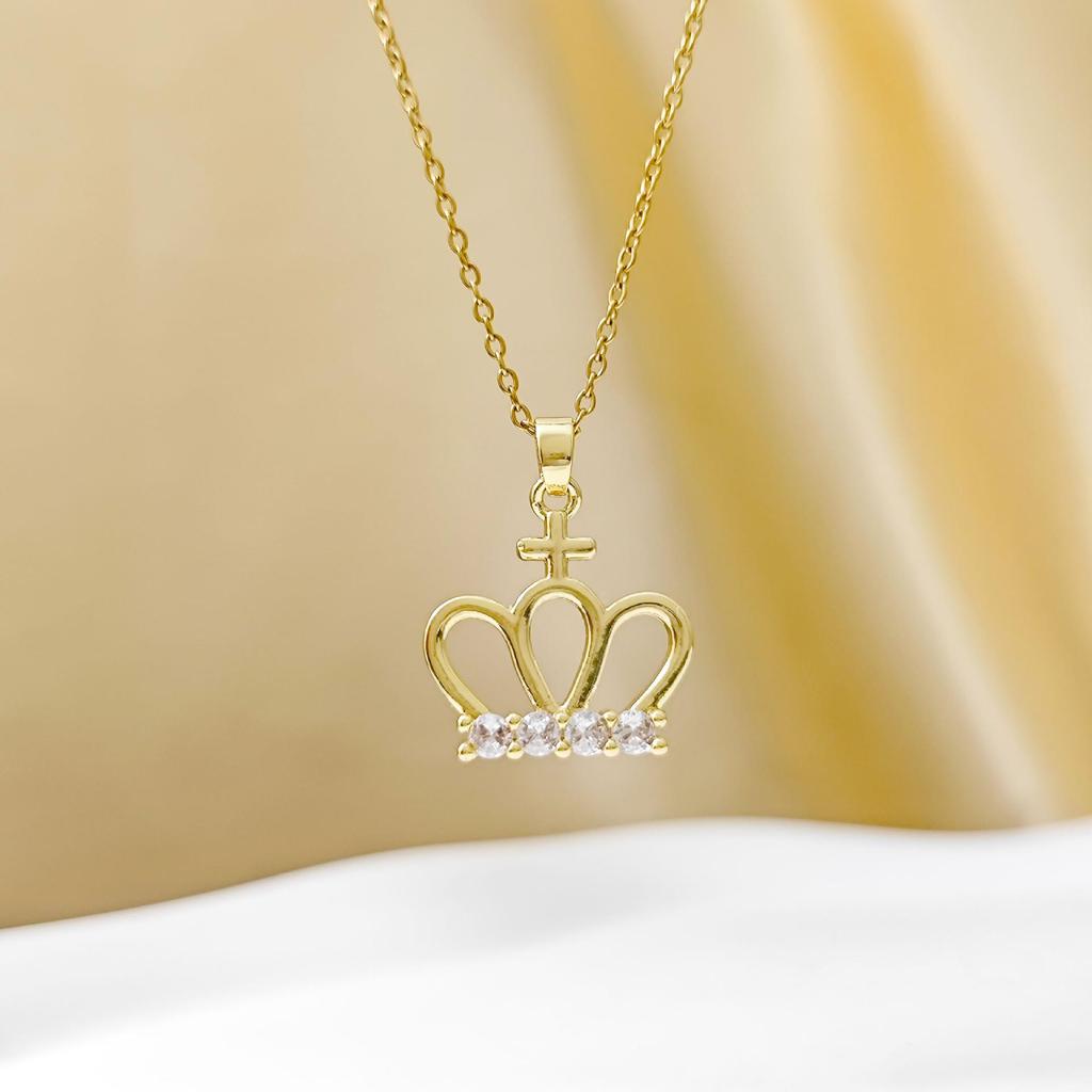 Elegant Micro-Inlaid Small Crown Pendant Necklace - Light Luxury Women's Clavicle Jewelry