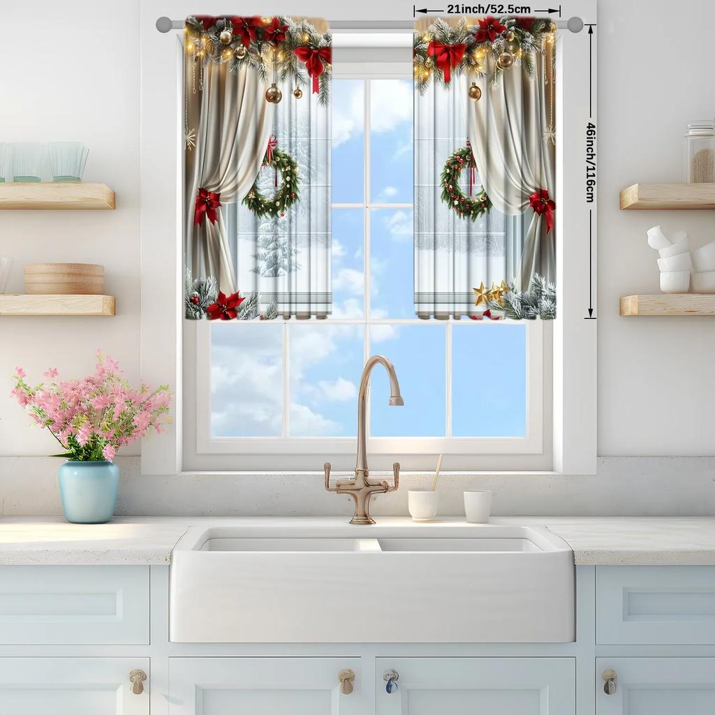 Set Of 2 Windows Christm Printed Curtain Christmas Home Decor Window Treatment Bedroom Office Kitchen With Rod Pocket Polyester Perfect For Sleeping