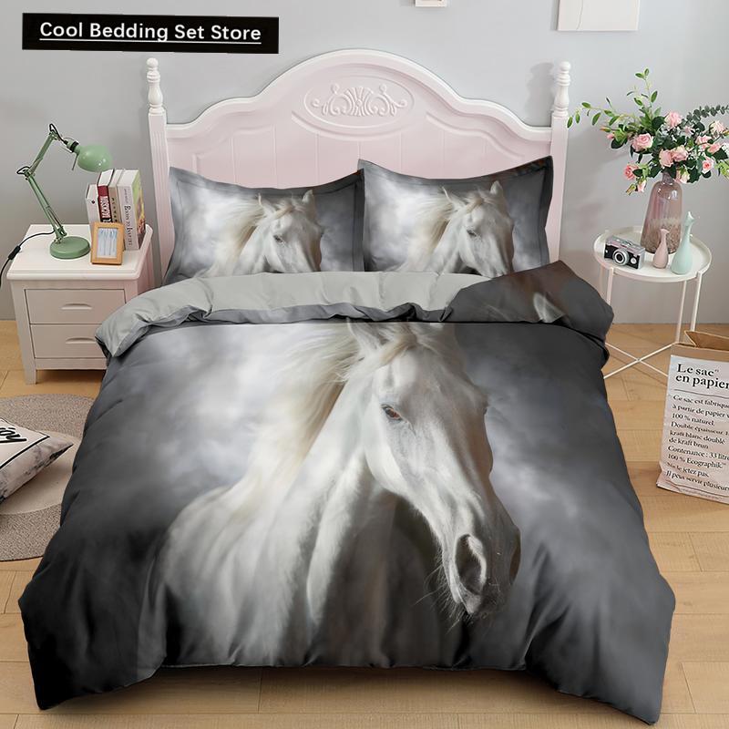 Horse Bedding Sets Single Double Queen King Size Quilt Duvet Cover Set with Pillowcase Animal 2/3pcs Polyester Comforter Cover