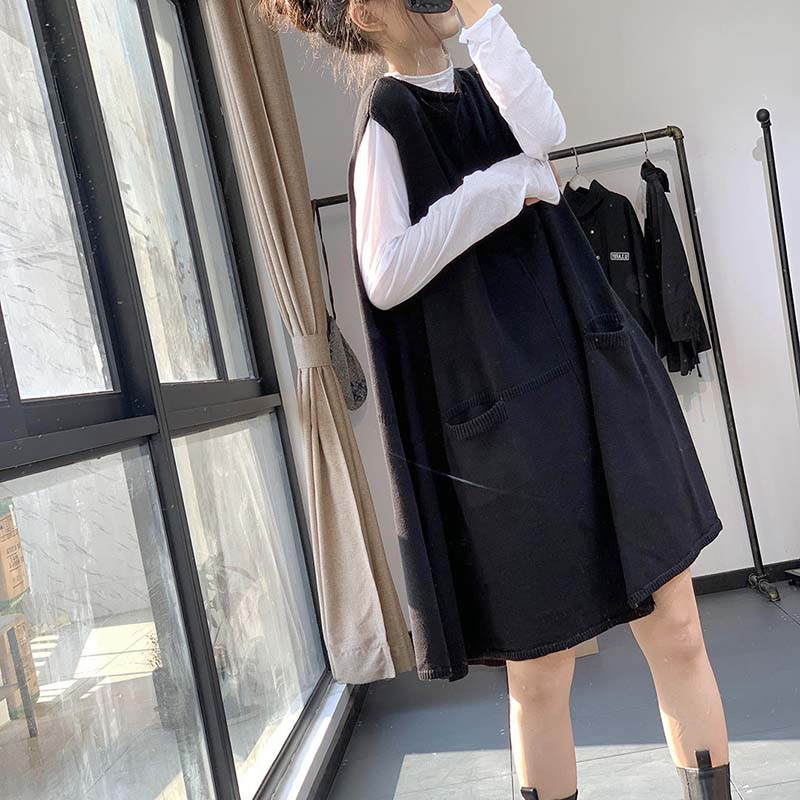 Dress for Woman Cotton Winter Vintage Casual Sleeveless Long Vest Knitted Sleeveless Vest Dresses