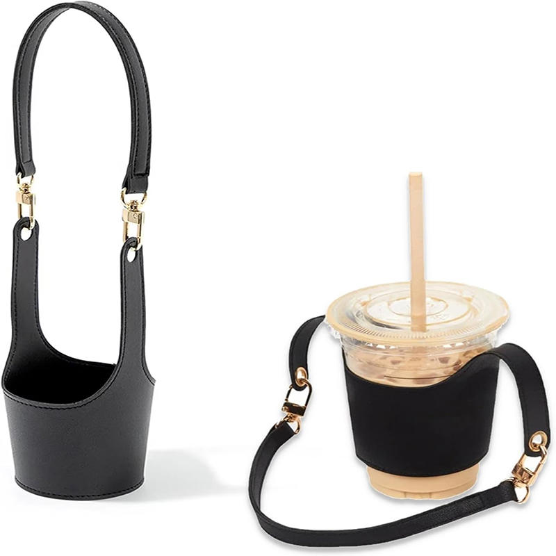 Portable Water Bottle Carrier with Detachable Strap Leather Coffee Cup Holder Bottle Protective Sleeve Bag for Outdoor Camping Travel