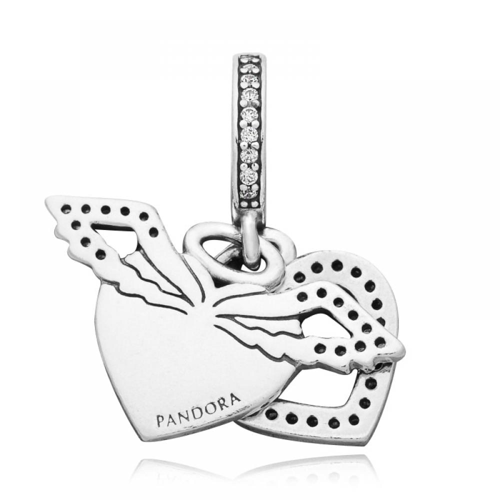 PAndora 798485c01 Herz Engelsflügel Anhänger und Dangle Silberner Charm