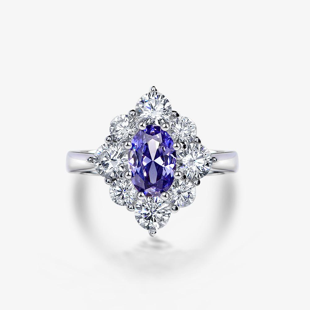 Tancise Jewelry 925 Sterling Silver Ring Female Joker Luxury Personality Egg-shaped Sapphire Luxury Diamond Ring.
