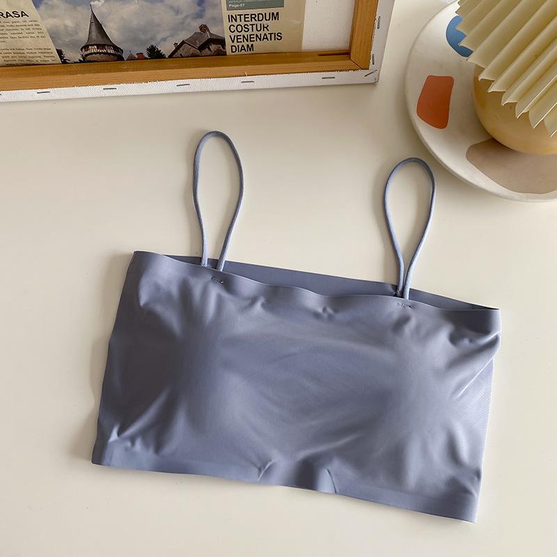 

Женский бесшовный бюстгальтер с красивой спинкой из шелка, однострочный топ-топ для девочек, студенческий жилет для развития, нижнее белье One size серый