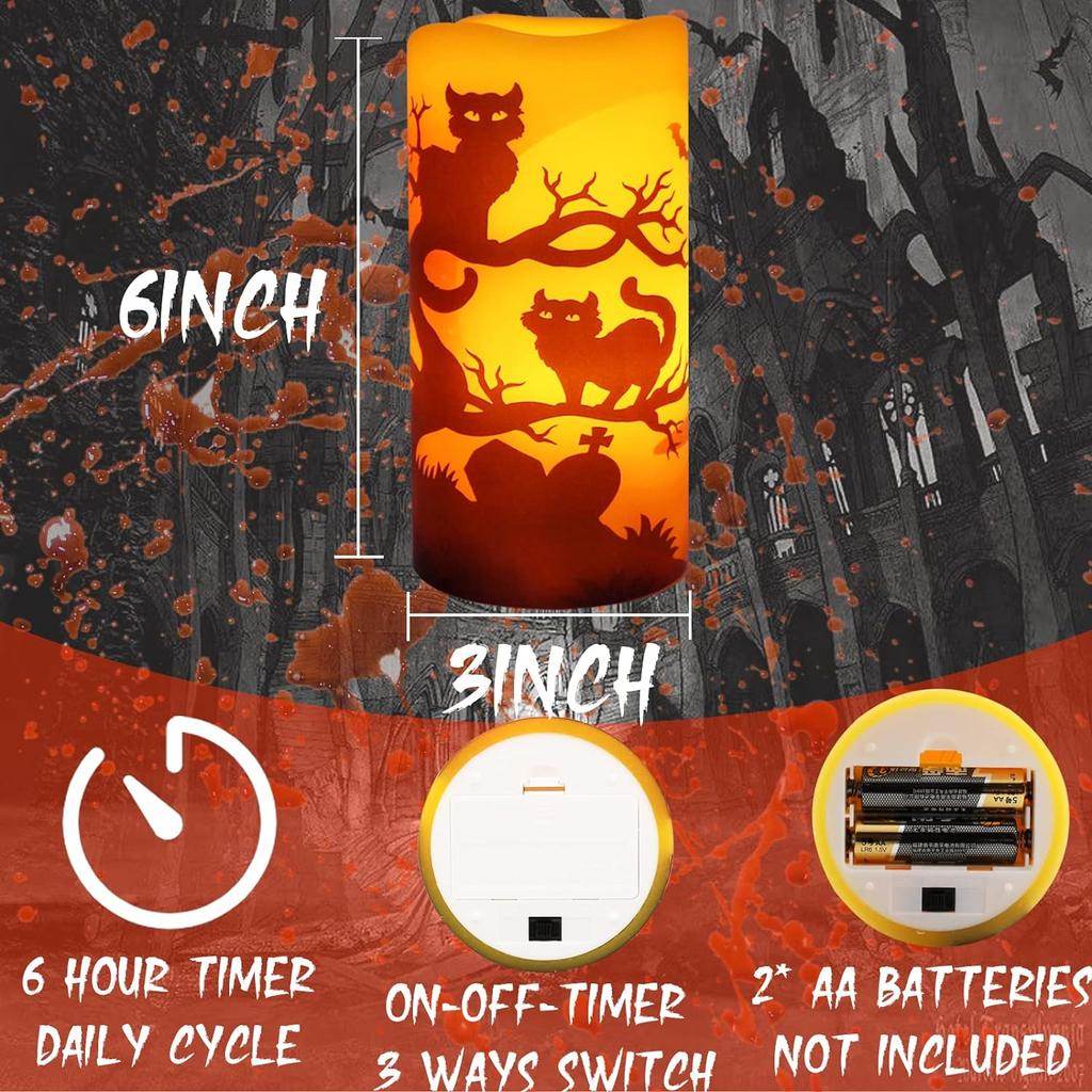 Halloween Candles, Orange Flameless Candles, Battery Operated LED Pillar Candles with Remote Timers Set of 3
