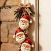 Reusable Christmas Hanging Decor Santa Claus Ornament, 2D Flat Tree Decoration, Rustic Wood Holiday Wall Sign with Pine Branches & Berries for