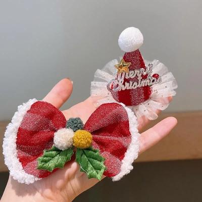 Cute Red Christmas Hat Hair Band Plush Hair Clip Super Cute Bow Hair Card New Korean Christmas Headdress