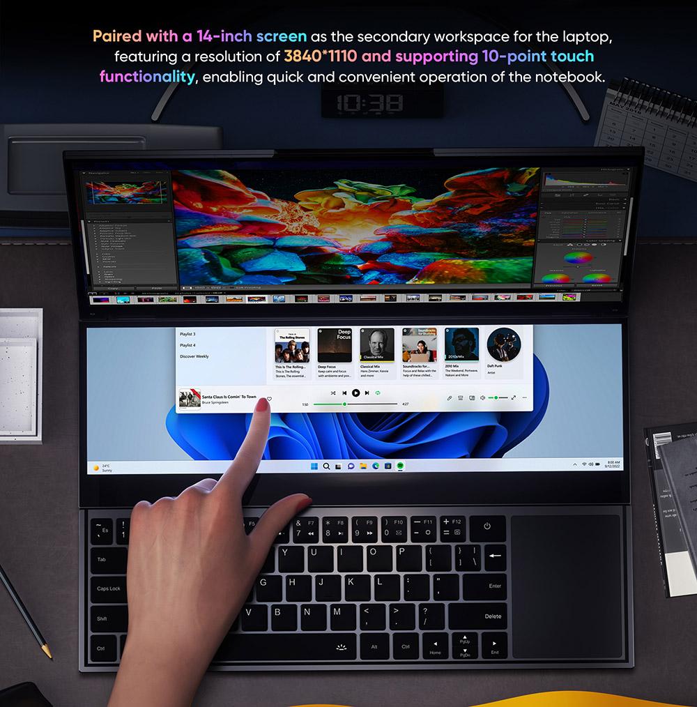 Odnowiony laptop N-one NBook Fly z dwoma ekranami Intel® Core™ i7-10850H 2.7GHz 16 cali 1920*1200 Pełny ekran 14 cali 1920*550 RAM:16 GB pamięci DDR4:1TBSSD