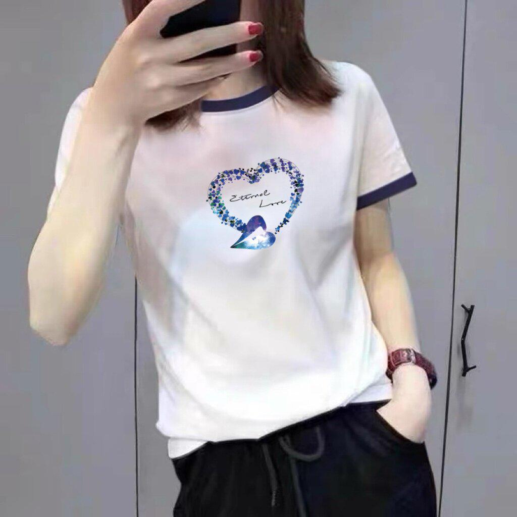 Women's High-End Color Block Letter Print Short Sleeve T-Shirt for Middle-aged and Elderly Mothers - Slimming Versatile Top