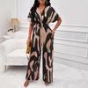 Spring/Summer Women's All-over Print Batwing Sleeve Wide-Leg Jumpsuit