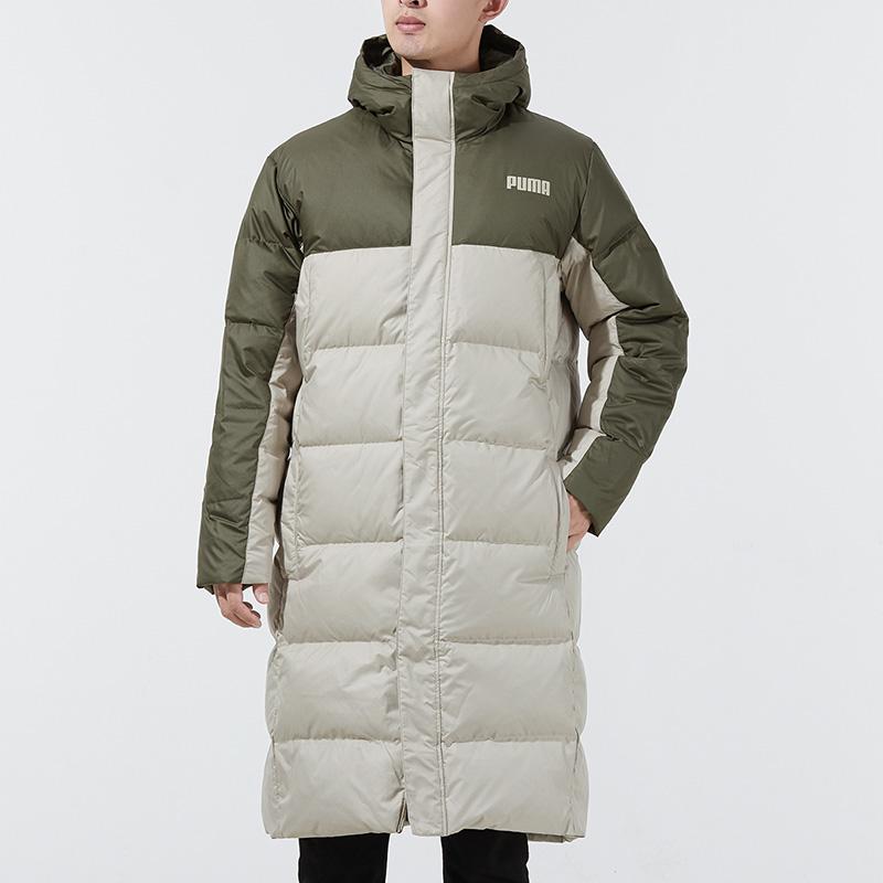 Puma Logo Print Long Patchwork Warm Hooded Down Jacket Men Outerwear Grape-Leaf-Green 846321-44