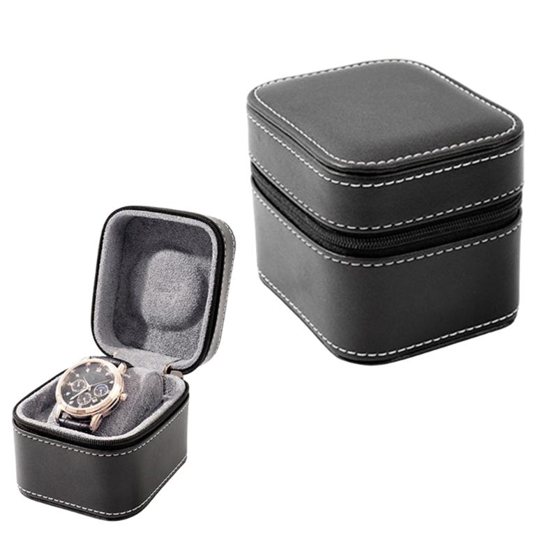 Compact Single Watch Travel Case For Watches And Smartwatches Up To 55mm With PU Leather And Microsuede Interiors
