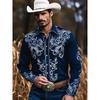 Camicia Casual da Uomo Stile Western Cowboy, Fantasia Stampata Digitalmente 3D, Camicia con Colletto a Bottoni Moda Casual Finta Stile Retrò