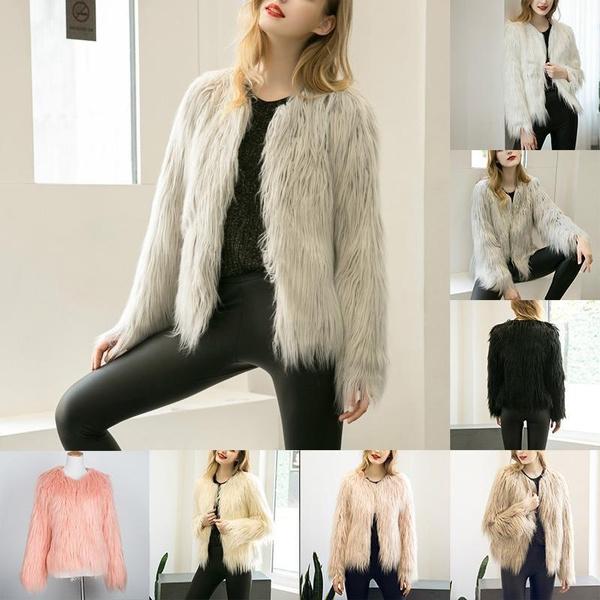 Women Autumn Winter Faux Fur Coat Jacket Coat Fluffy Warm Overcoat Outwear