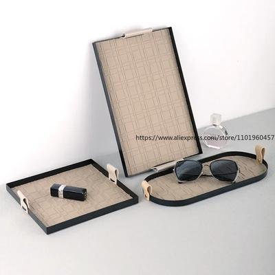 Nordischer gewebter Leder Aufbewahrungstablett Schmuck Ausstellungsplatte Kosmetik Kleinteile Platte Rechteck Kuchen Obst Dessert Tablett Heimdekor