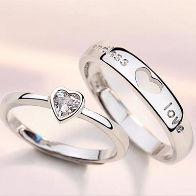 Hollow Heart Diamond Couple Rings: Long-Distance Love Wedding Bands for Men & Women