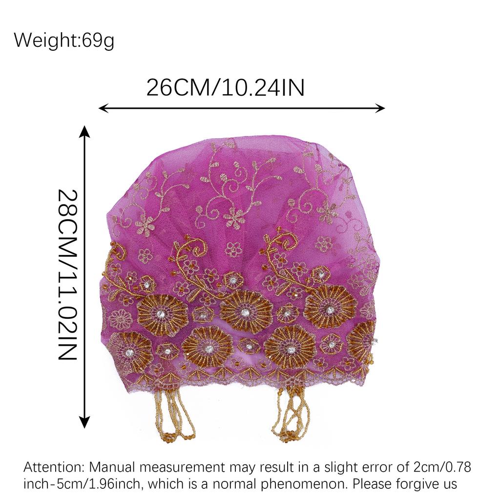 Turban Hat for Women Lace Bead Muslim Hijab Beanie Cap Shinny Bonnet Hat With Beaded Fringe Women's Head Wraps Floral Embroidery Beaded Headwrap Cover