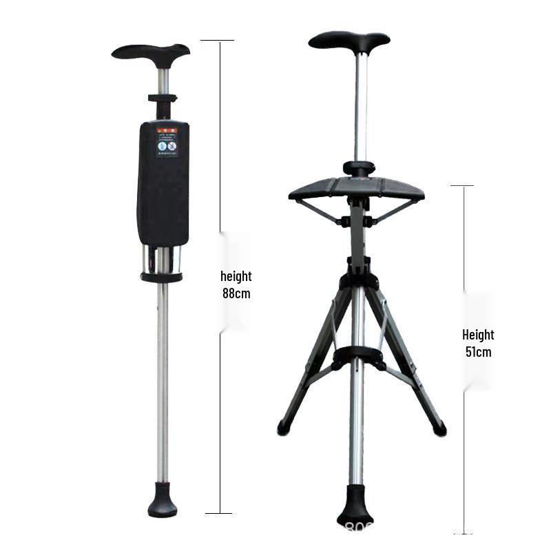 Aluminum Alloy Folding Cane Chair: Portable Anti-Slip Seat and Walker Aid for Seniors