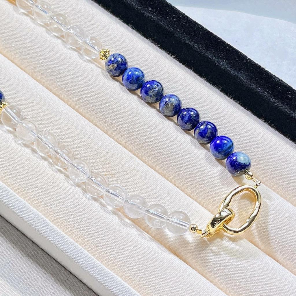 Natural Freshwater Pearl White Crystal Lapis Lazuli Design Sense Necklace Collarbone Chain Sweater Chain
