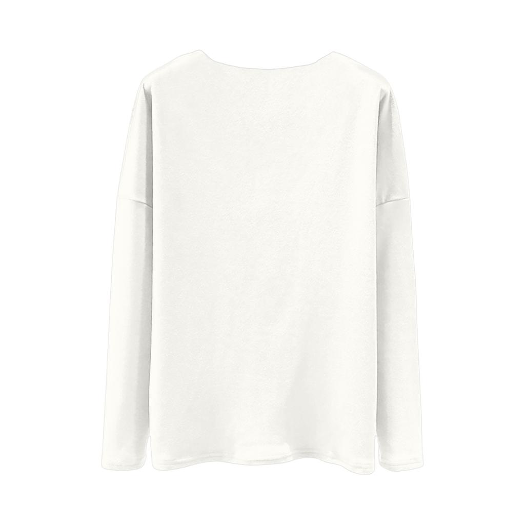 Ladies' Loose Comfortable Casual Fashionable And Large Size Warm Underwear With Seamless  V-Neck And Thick Velvet Long Sleeves Top