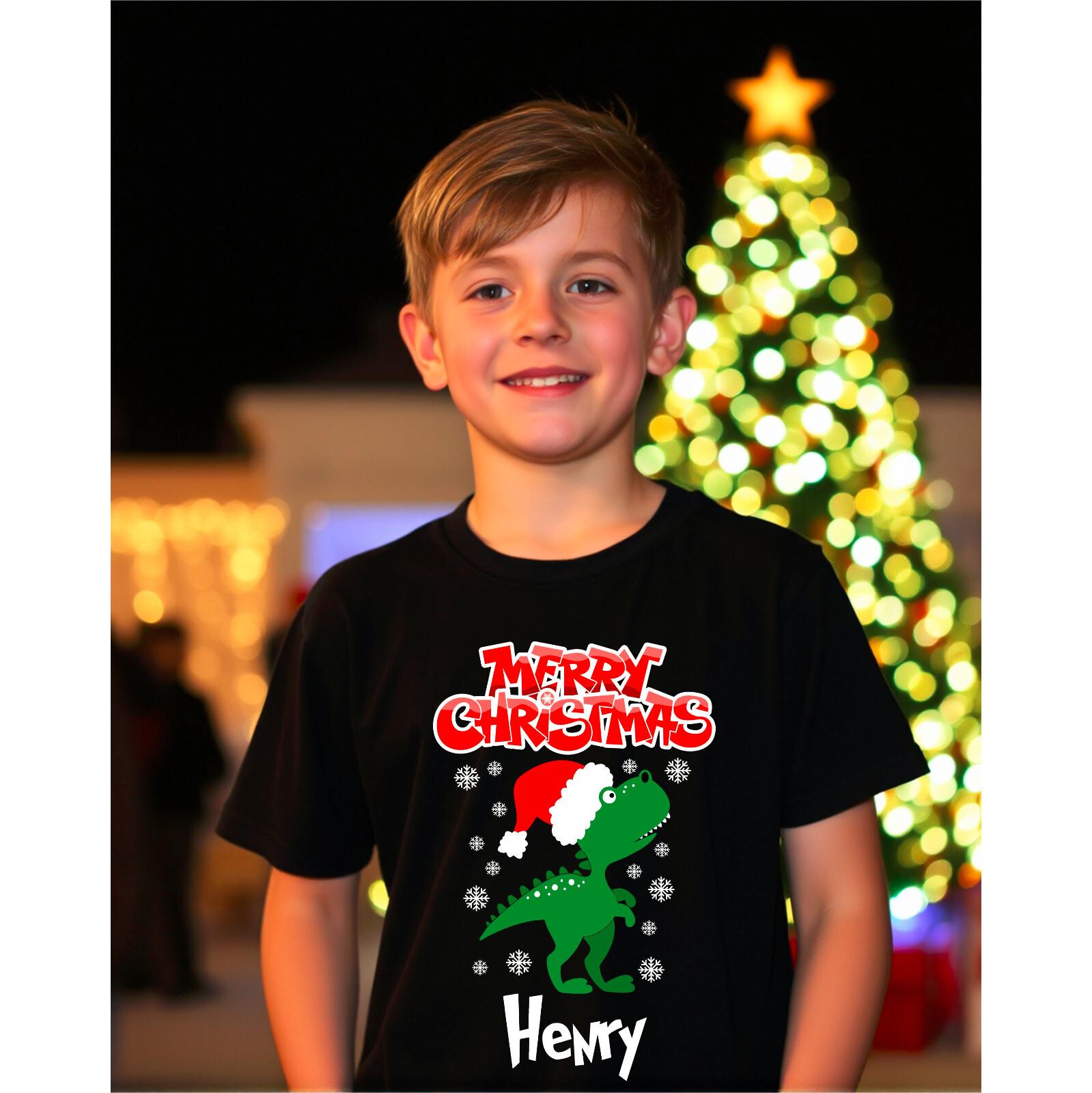 Personalised Merry Christmas T-Rex Name T-Shirt Funny Santa Dinosaur Xmas Gifts S