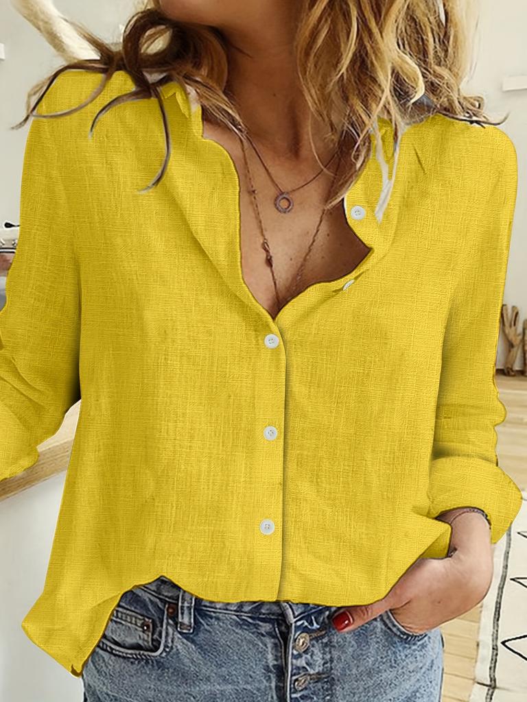 Spring/Summer Solid Color Elegant Casual Loose Long sleeved Linen Shirt Office Shirt Shirts & Blouses Camisas Women's Shirt