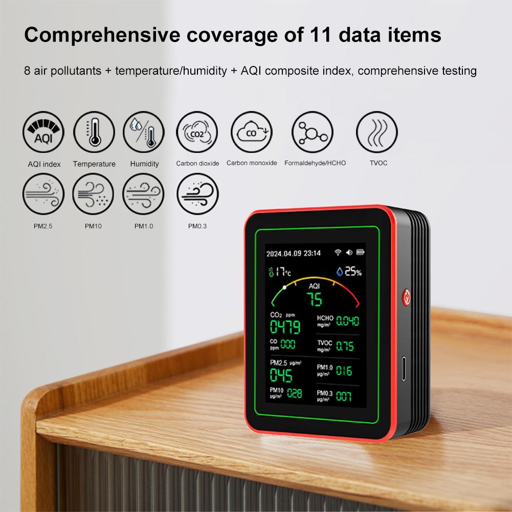 WiFi 15-in-1 Portable AQI PM0.3 PM1.0 PM2.5 PM10 Tester TFT Display Household CO CO2 TVOC HCHO Tester APP Control CO2 Detector