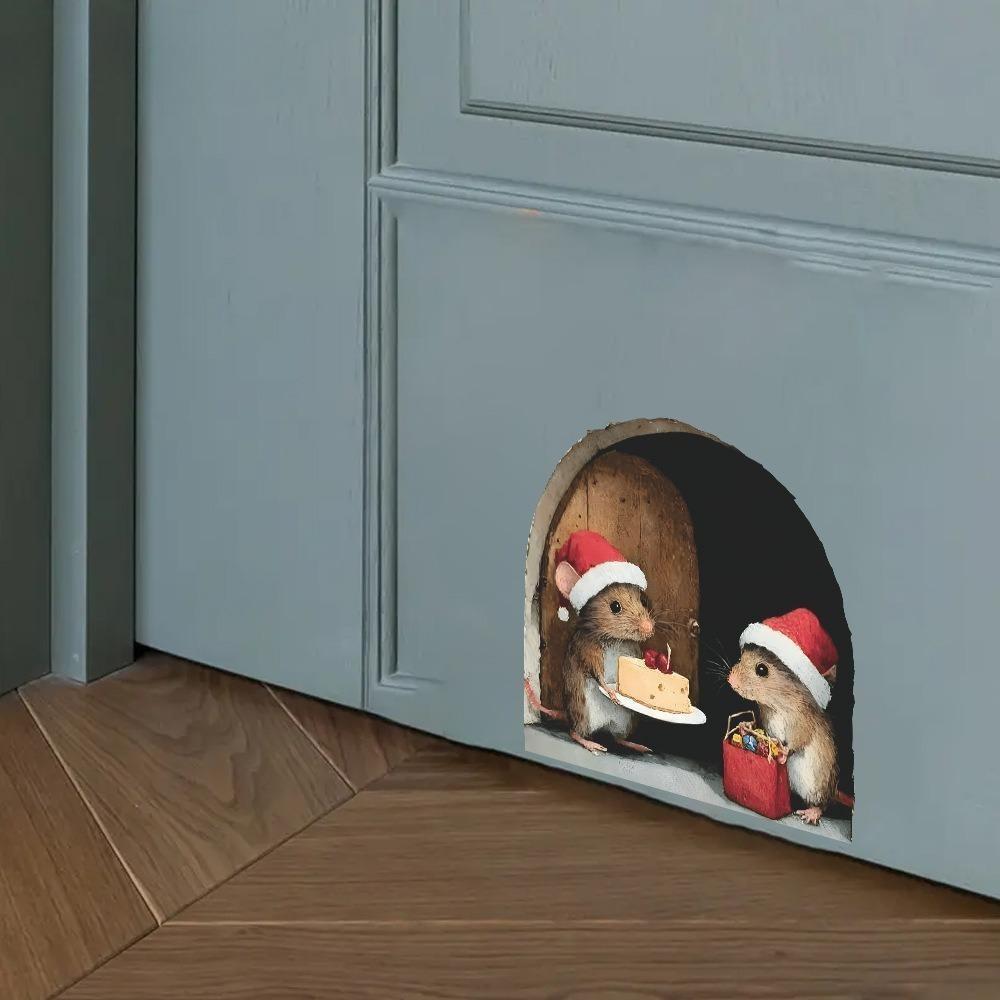 Cute Christmas Small Mouse Wall Stickers Xmas Decoration Home Christmas Decor