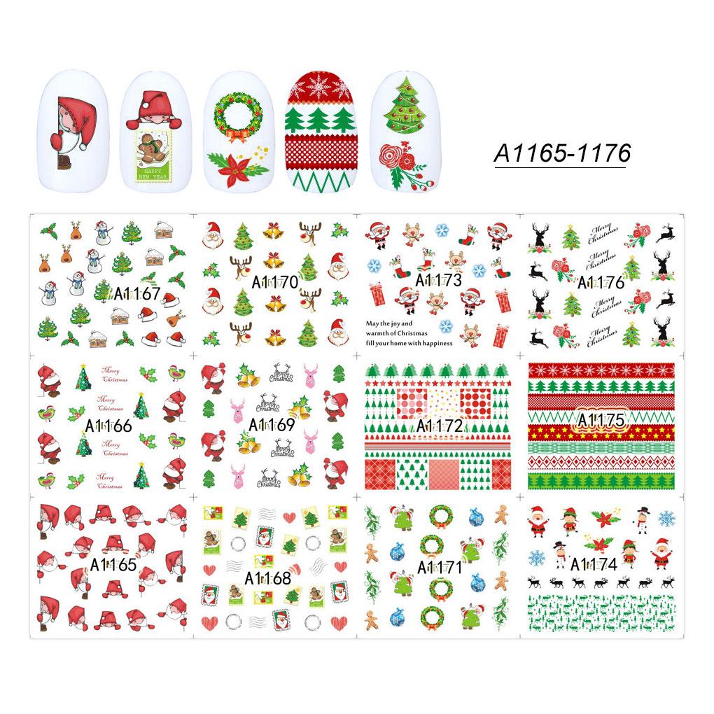 2 Sheets Christmas Nail Art Snowman Deer Transfer Stickers Manicure DIY Tips