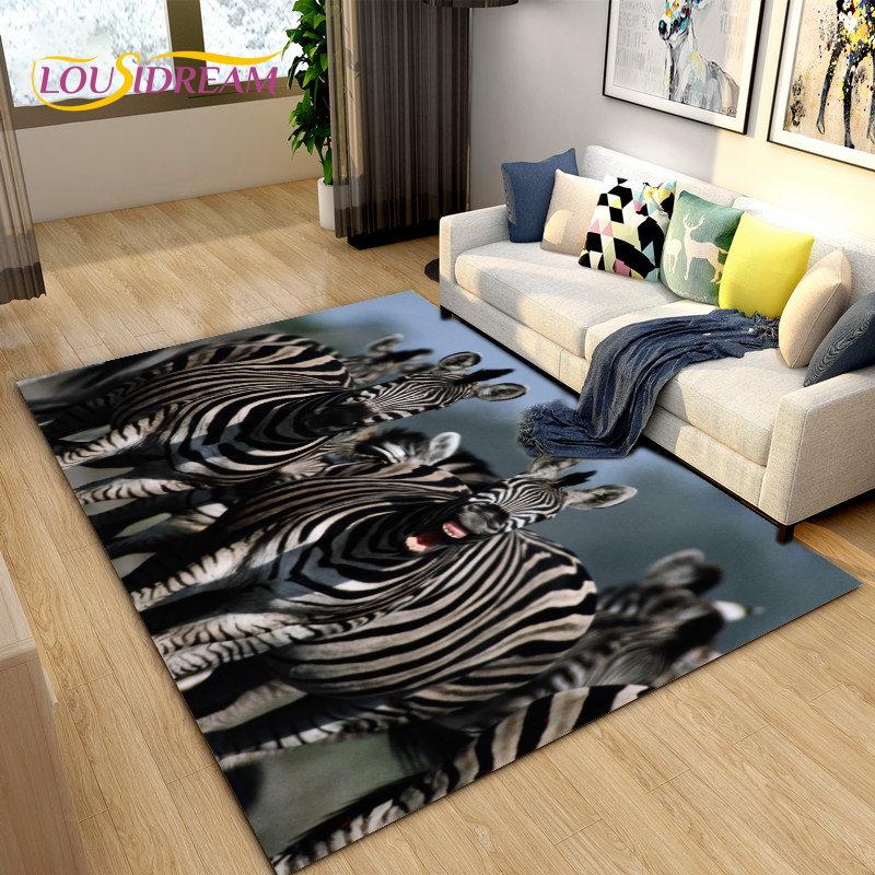 Wild Animal Zebra Area Rug Large,Carpet Rug for Living Room Bedroom Kitchen Doormat Decoration,Children Play Non-slip Floor Mat