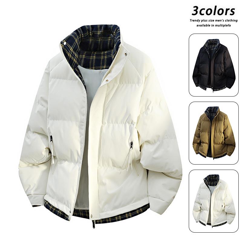 Stylish Patchwork Color Block Winter Cotton Jacket - Warm, Loose, Comfortable Stand Collar Coat.