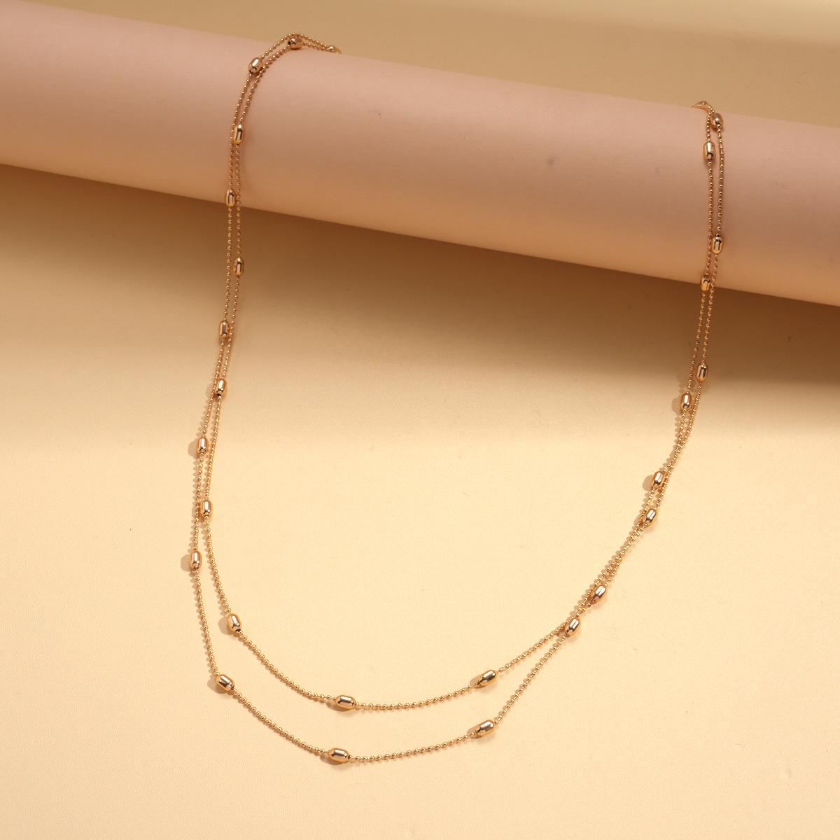 Metallic Rice Beaded Oval Stackable Sweater Chain Fashion Versatile Necklace
