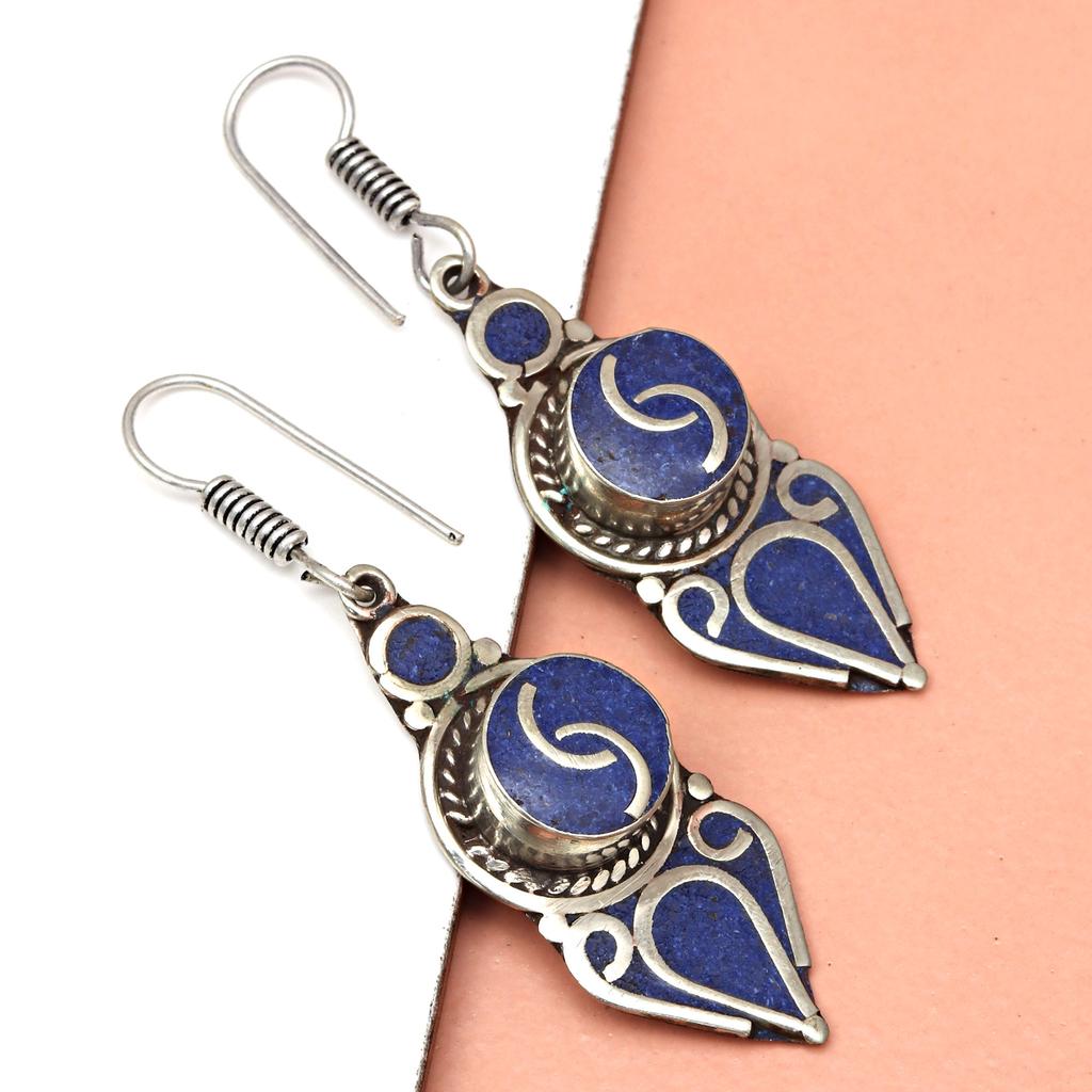 Tibetský tyrkys Lapis lazuli Nepálské náušnice Ručně vyráběné šperky Korál Kmenové