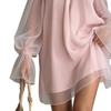 Dames Off Shoulder Mini Jurk, Lange Mouwen Ruches Doorzichtig Mesh Losse Korte Jurk, Casual Feest Uitgaan Clubkleding